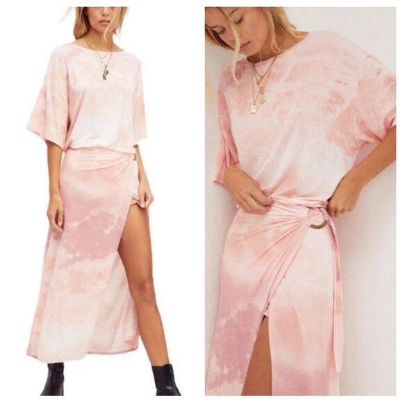 FREE PEOPLE Dress Women Small Alyssa Wrap Maxi Boho Tie Dye Ring Detail Casual - Picture 1 of 12